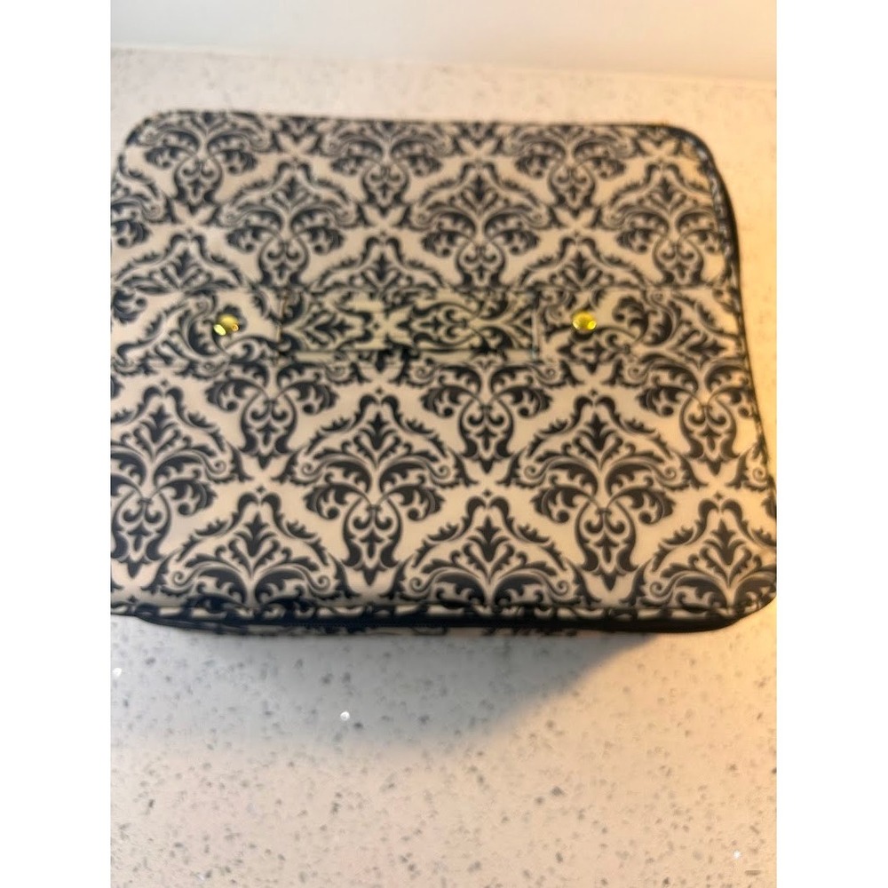 Joy Mangano Travel Jewelry Organizer Black White Damask Gold Hardware Case - Picture 5 of 10